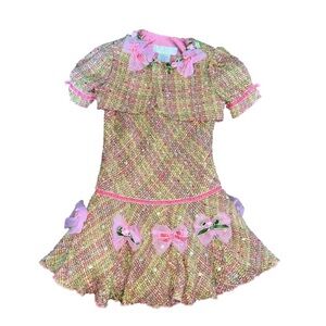 BISCOTTI pink tweed dress with matching jacket high end boutique style